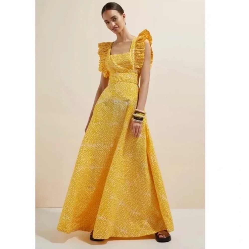SIKA ANTHROPOLOGIE Marigold Ruffled Maxi Dress Spot Size 8P‎